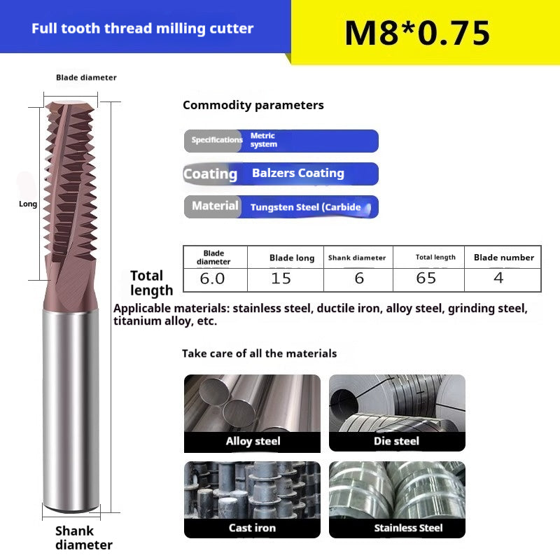6032 60 degree thread milling cutter single thread, three threads, full thread CNC machining center tungsten steel alloy coated milling cutter can be customized Shandong Denso Pricision Tools Co.,Ltd.